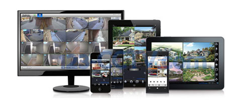 Imagens das câmeras exibidas em monitor, tablet e celulares